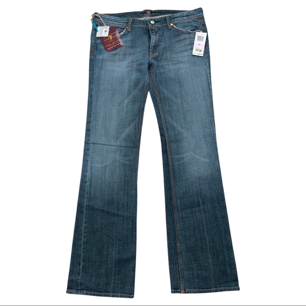 7FAM Flynt Boot Cut Mid-Rise Jeans - 32, rhinestone pockets